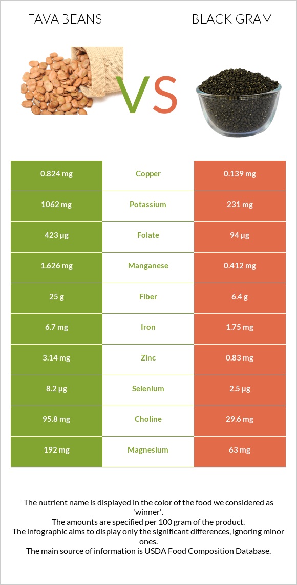 Fava beans vs Ուրադ infographic