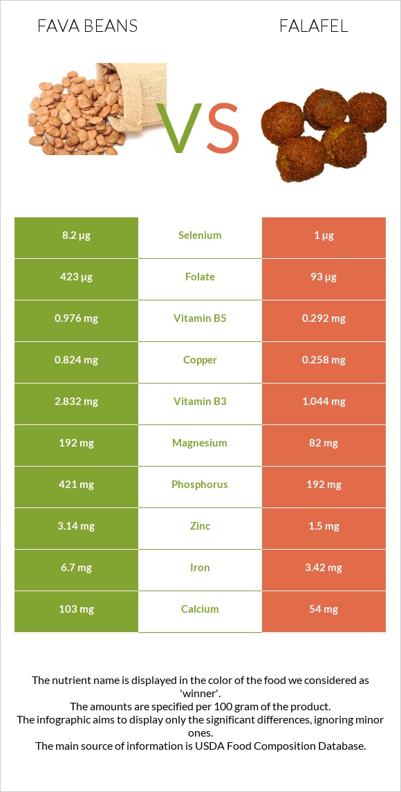 Fava beans vs Ֆալաֆել infographic