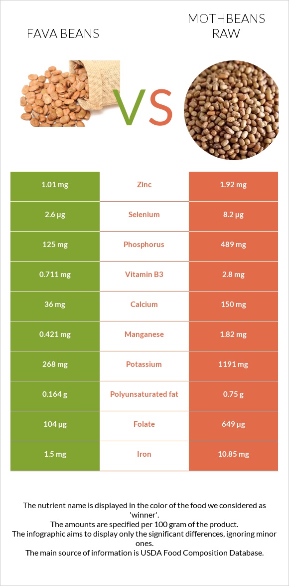 Fava beans vs Mothbeans raw infographic