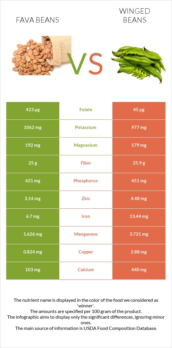 Fava beans vs Winged beans infographic