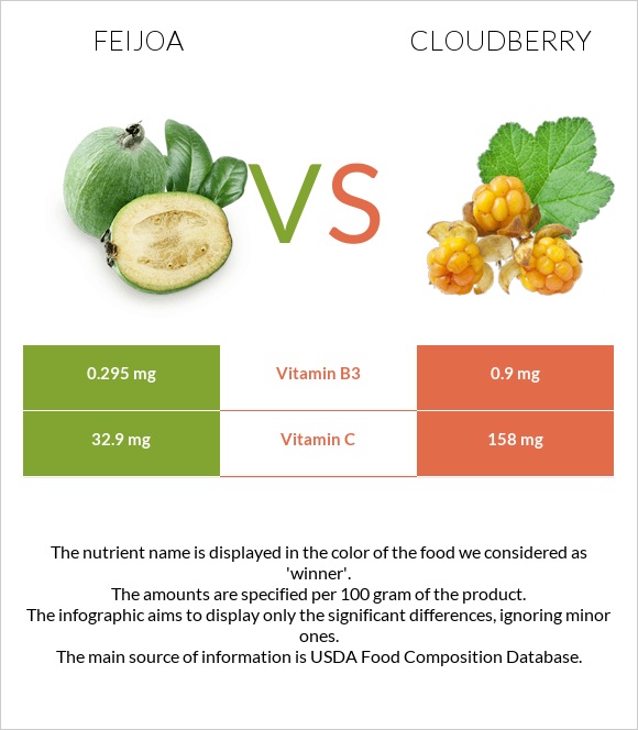 Feijoa vs Cloudberry infographic