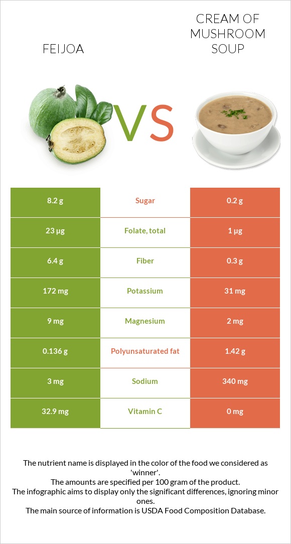 Feijoa vs Cream of mushroom soup infographic