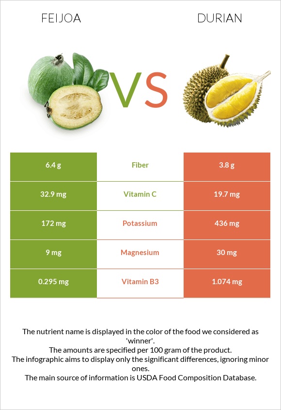 Feijoa vs Durian infographic