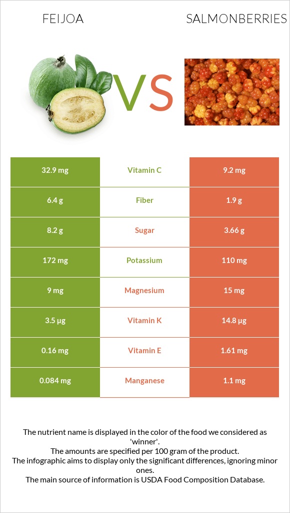 Ֆեյխոա vs Salmonberries infographic
