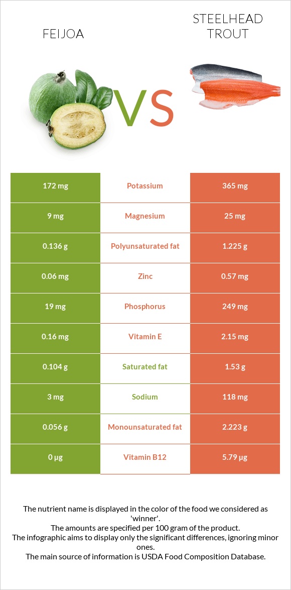 Feijoa vs Steelhead trout infographic