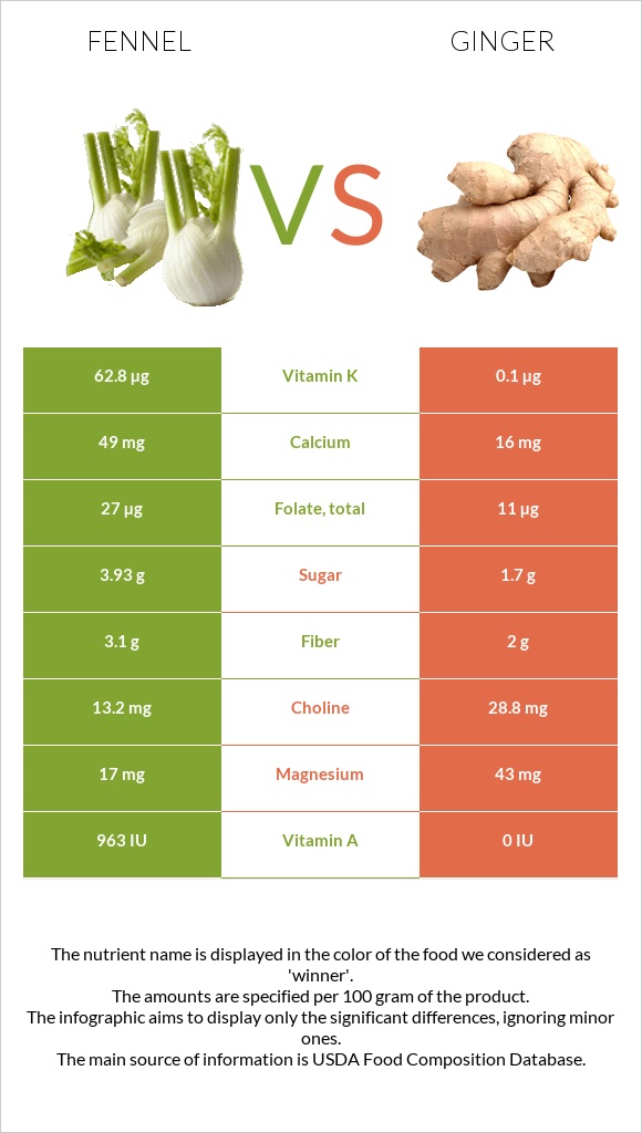 Ֆենխել vs Կոճապղպեղ infographic