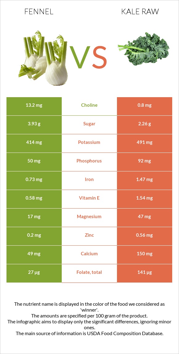 Fennel vs. Kale raw — InDepth Nutrition Comparison