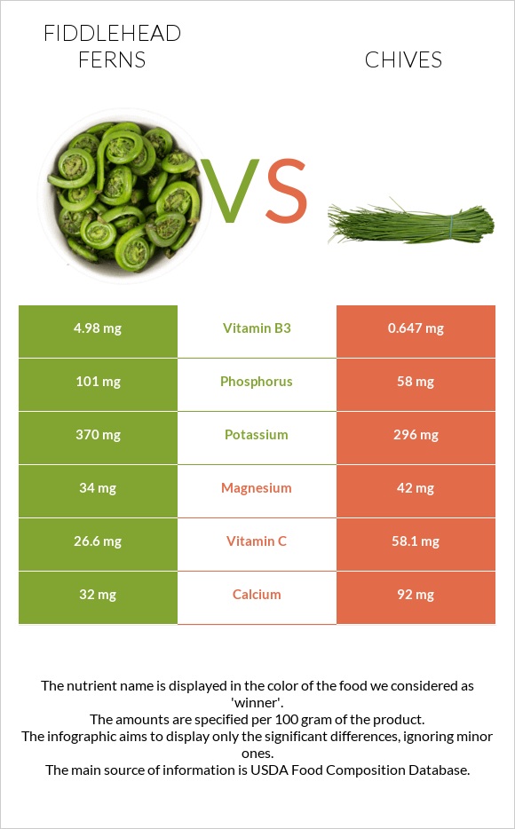 Fiddlehead ferns vs Chives infographic