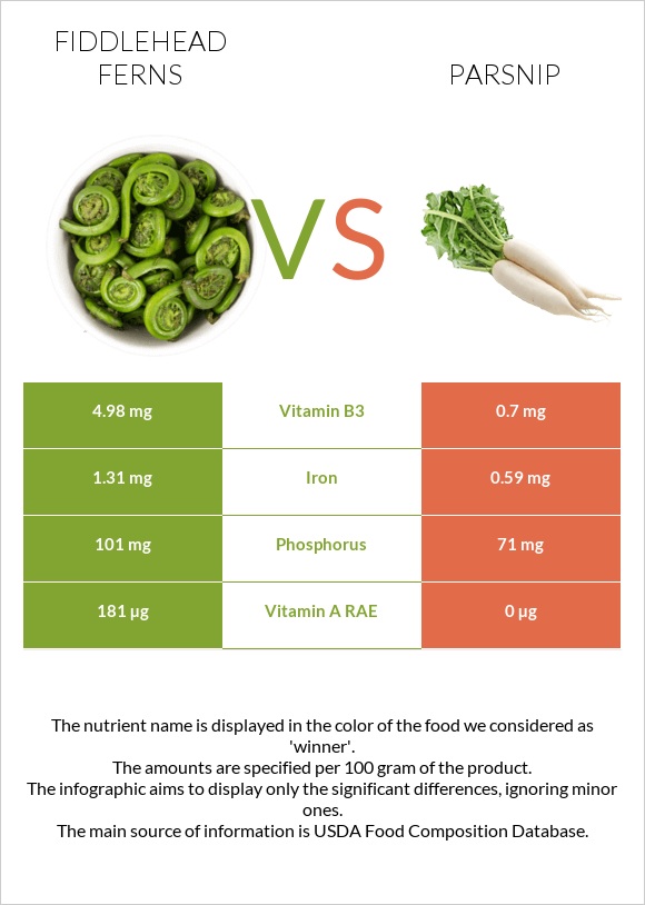 Fiddlehead ferns vs Parsnip infographic