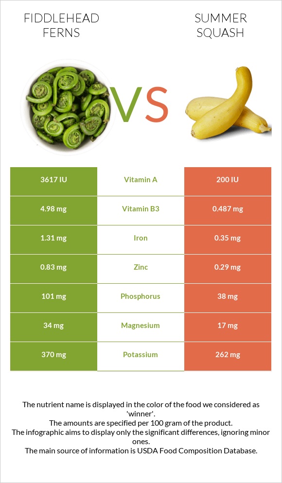 Fiddlehead ferns vs Դդմիկ infographic