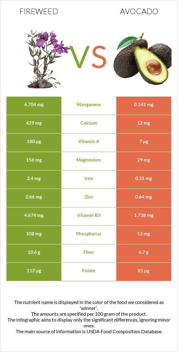 Fireweed vs Avocado infographic