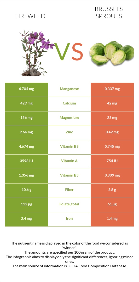 Fireweed vs Brussels sprouts infographic