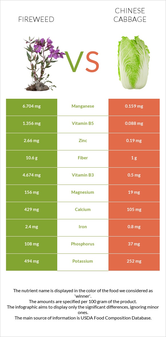 Fireweed vs Չինական կաղամբ infographic