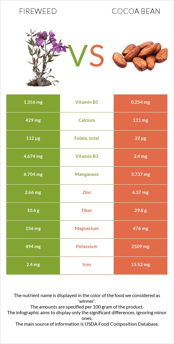 Fireweed vs Cocoa bean infographic