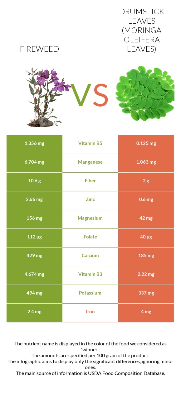 Fireweed vs Drumstick leaves infographic