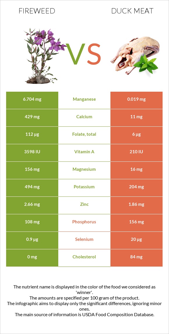 Fireweed vs Duck meat infographic