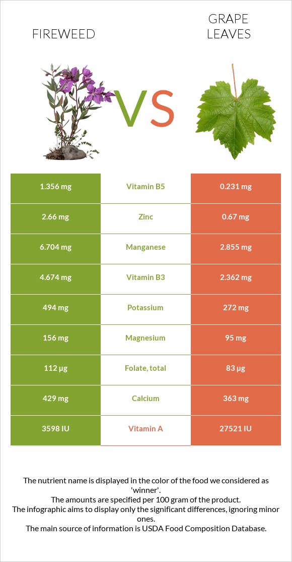 Fireweed vs Grape leaves infographic