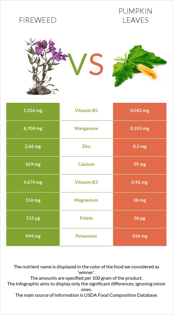 Fireweed vs Pumpkin leaves infographic