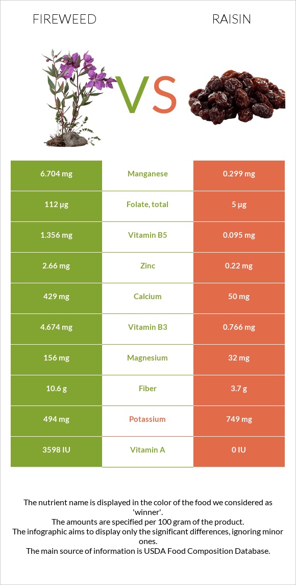 Fireweed vs Raisin infographic