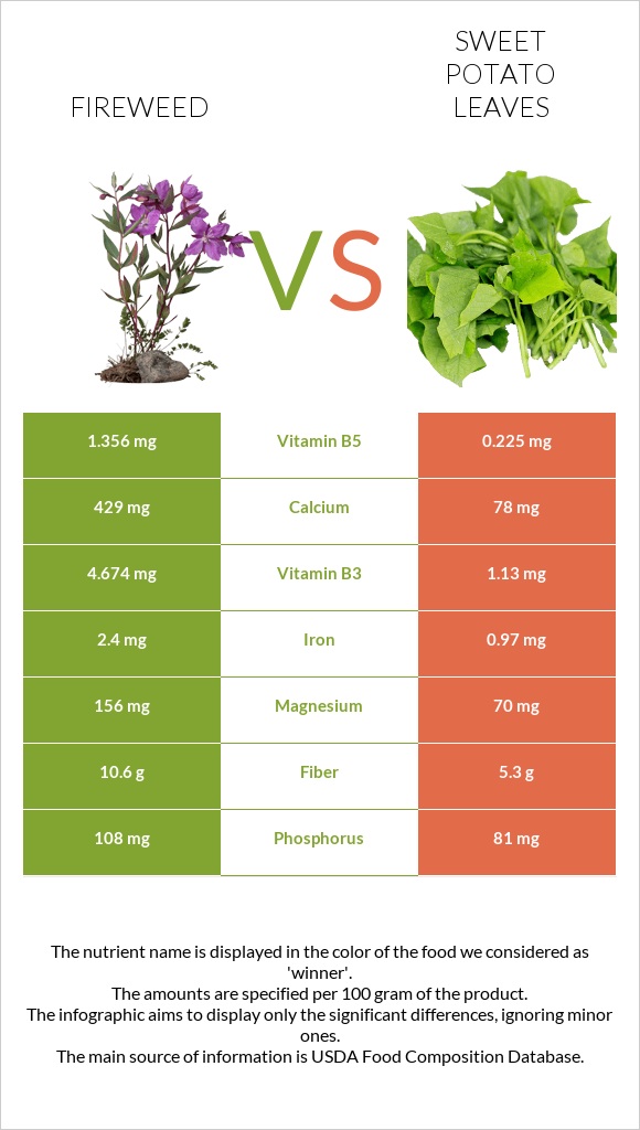 Fireweed vs Sweet potato leaves infographic