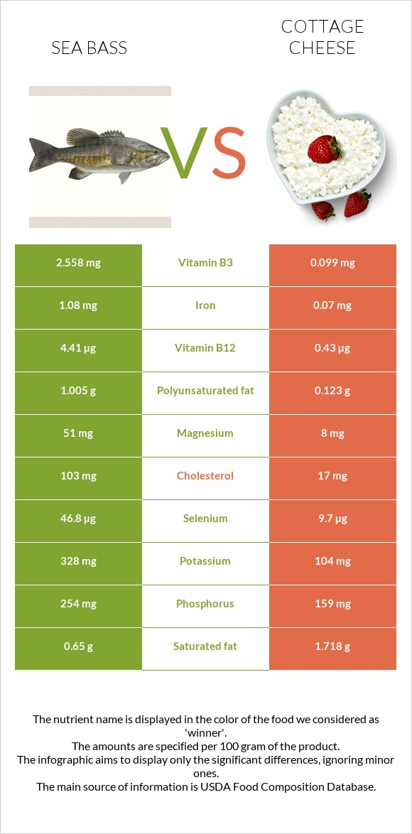 Sea bass vs Cottage cheese infographic