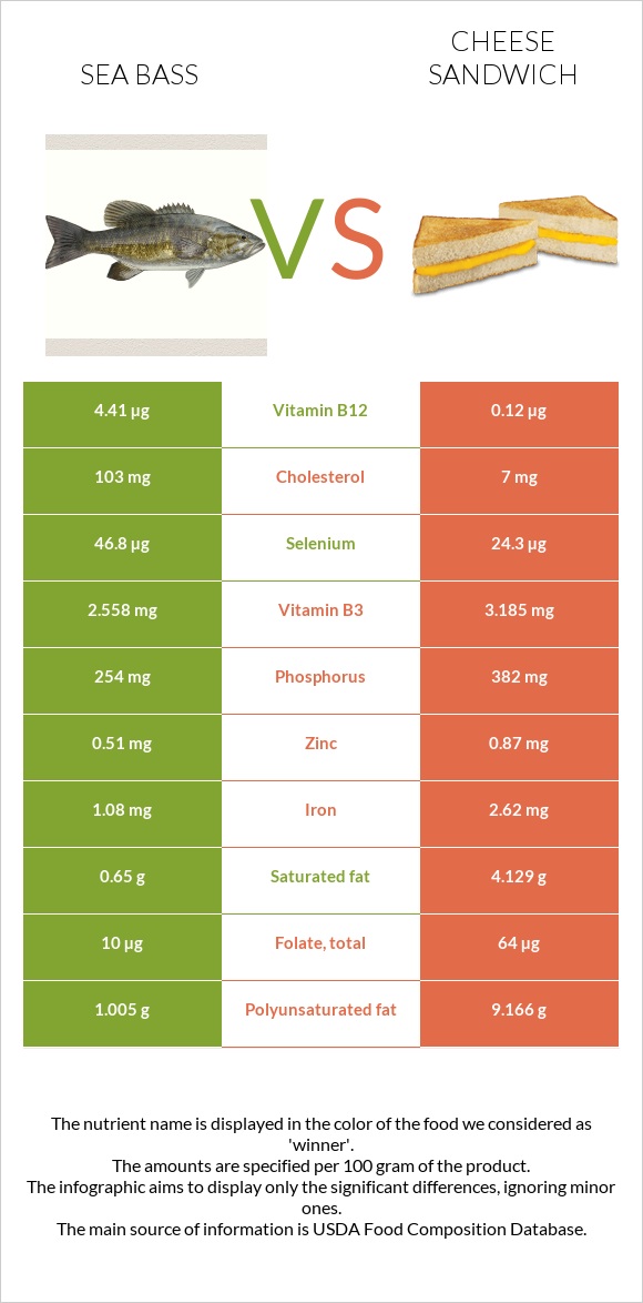 Sea bass vs Cheese sandwich infographic