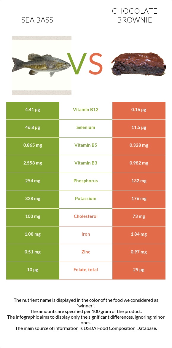 Sea bass vs Chocolate brownie infographic