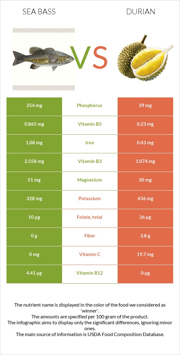 Sea bass vs Durian infographic