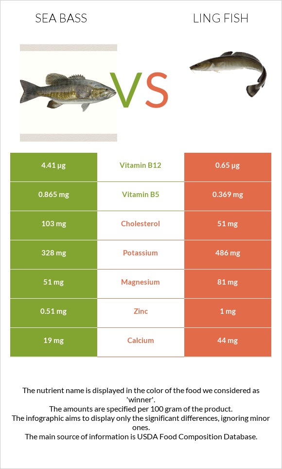 Sea bass vs Ling fish infographic