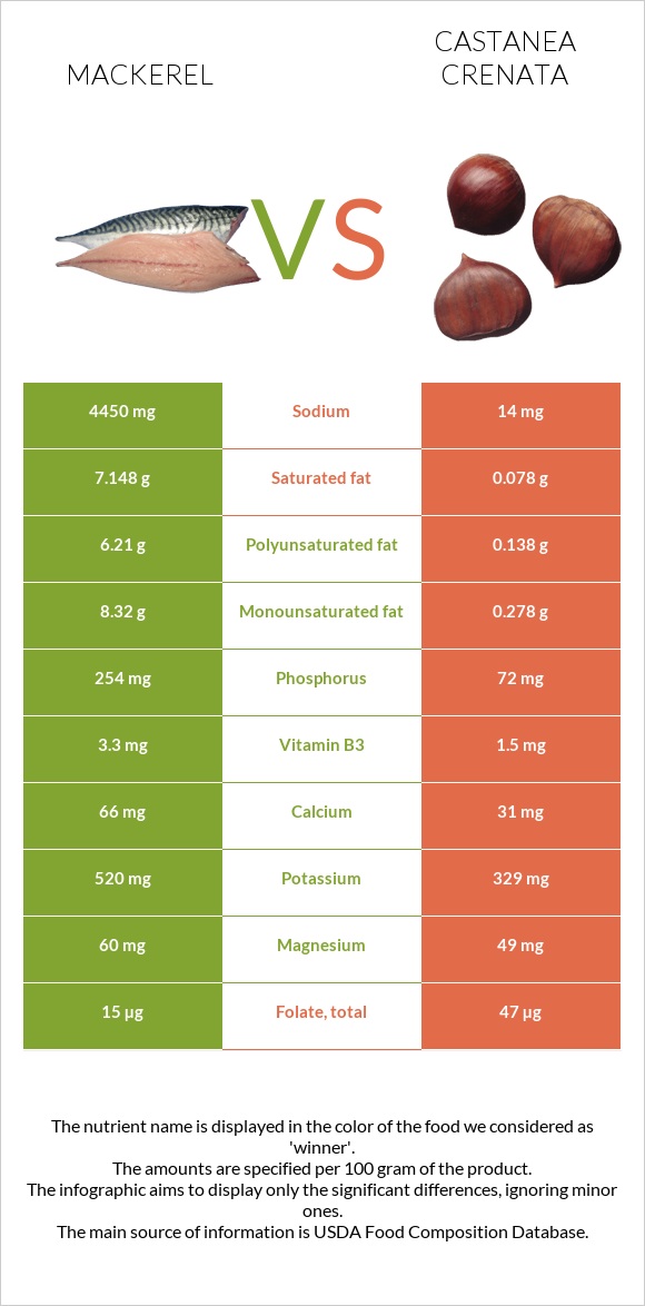 Mackerel vs Castanea crenata infographic