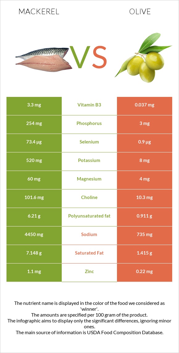 Mackerel vs Olive infographic