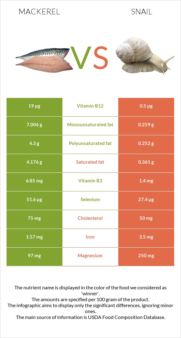 Mackerel vs Snail infographic