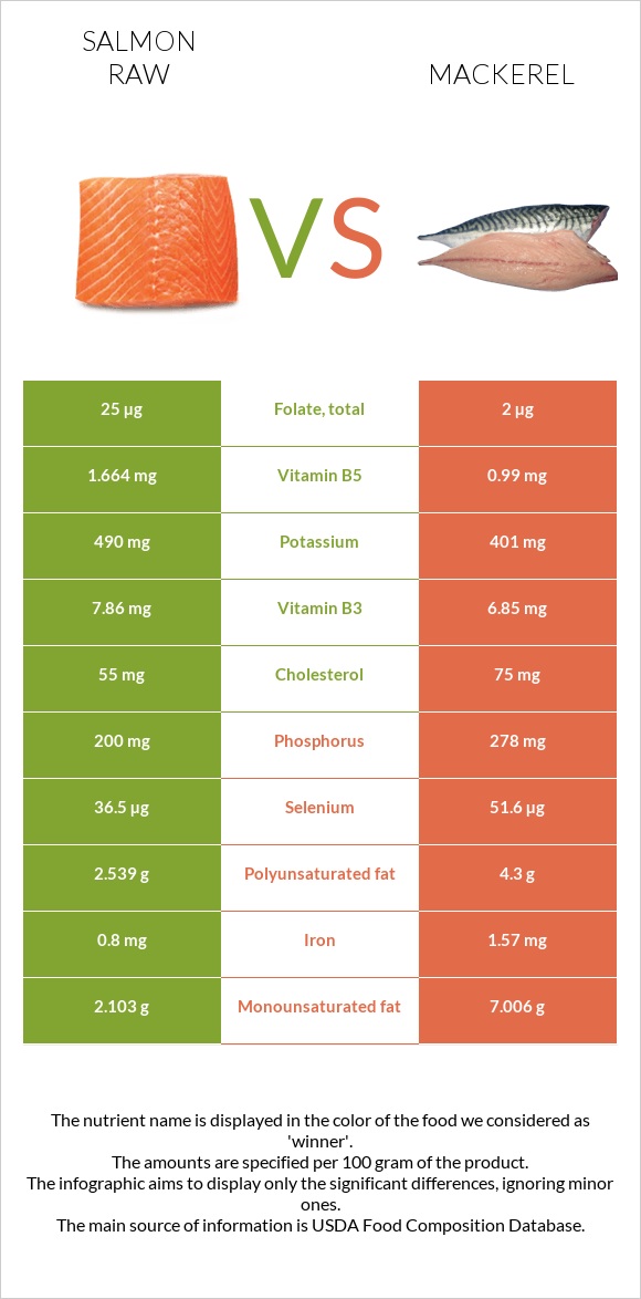 Սաղմոն հում vs Սկումբրիա infographic