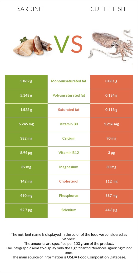 Sardine vs Cuttlefish infographic