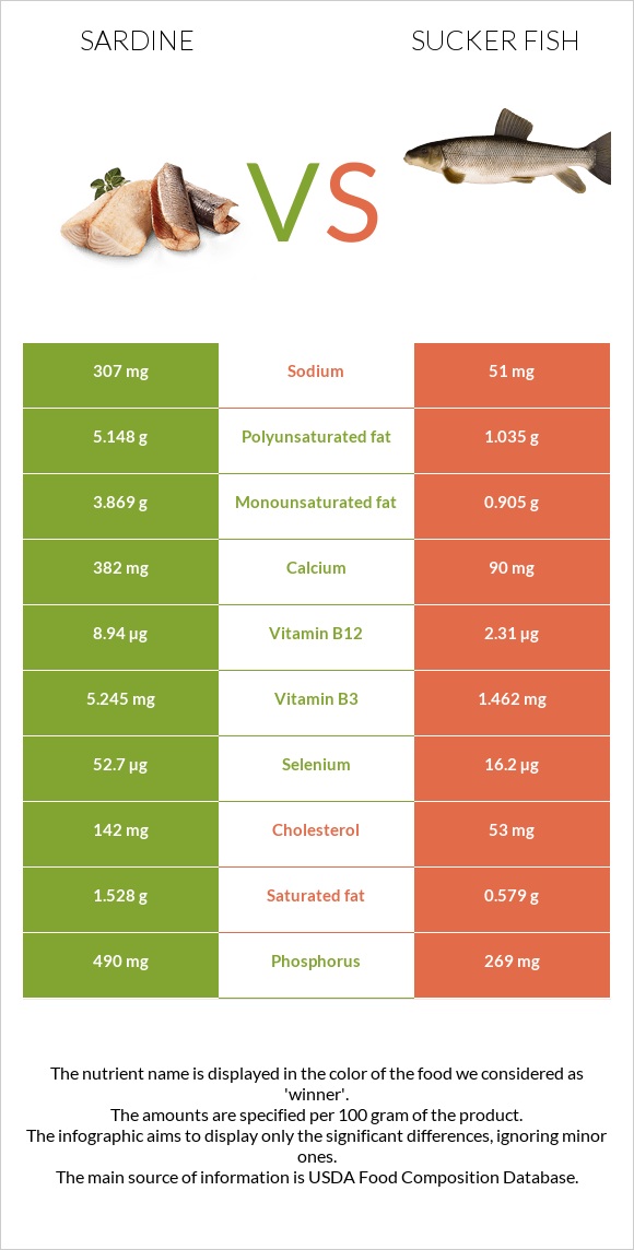 Սարդինաձուկ vs Sucker fish infographic