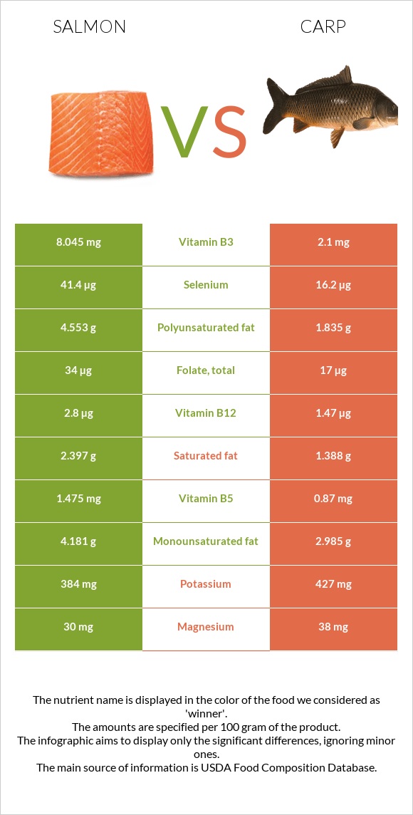 Սաղմոն vs Carp infographic