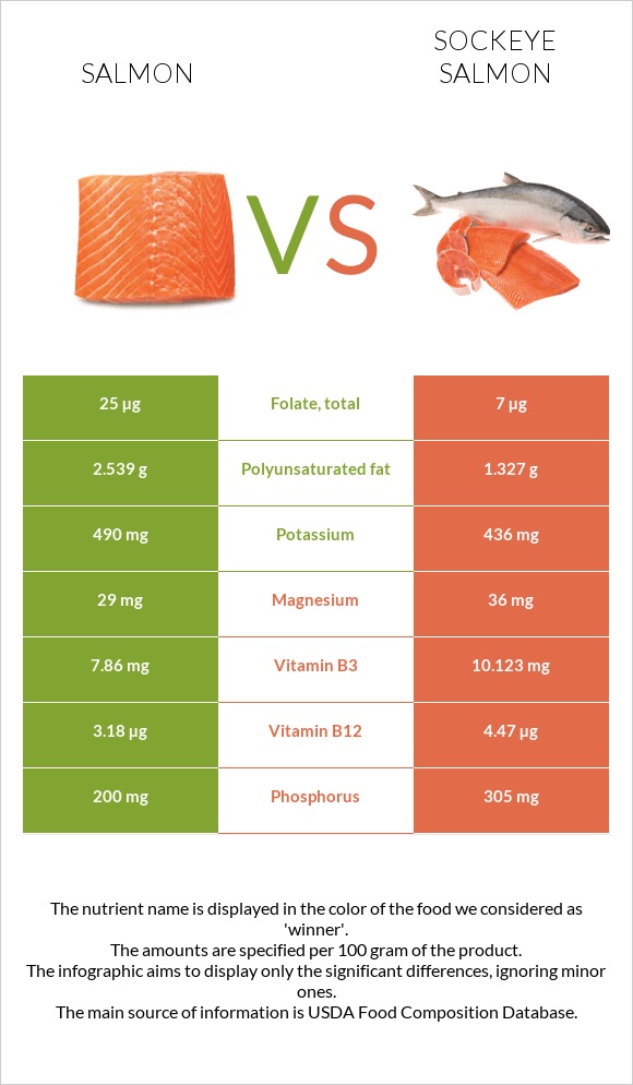 Salmon vs Sockeye salmon infographic