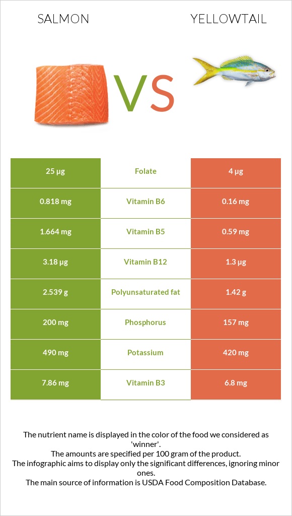 Salmon vs Yellowtail infographic