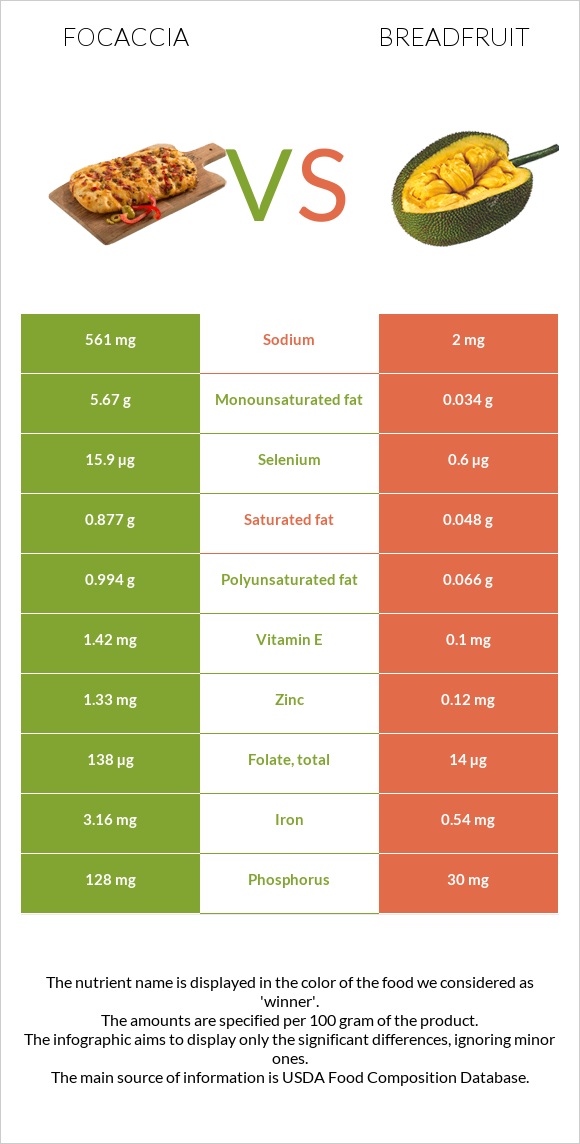 Focaccia vs Breadfruit infographic