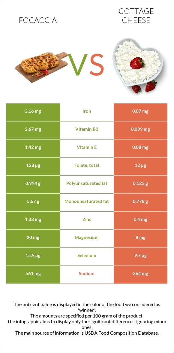 Focaccia vs Cottage cheese infographic