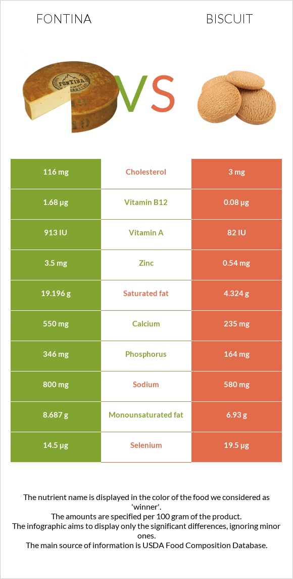 Fontina vs Biscuit infographic