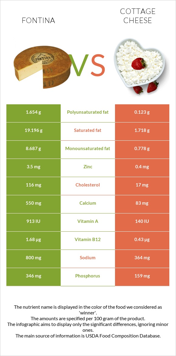 Fontina vs Cottage cheese infographic