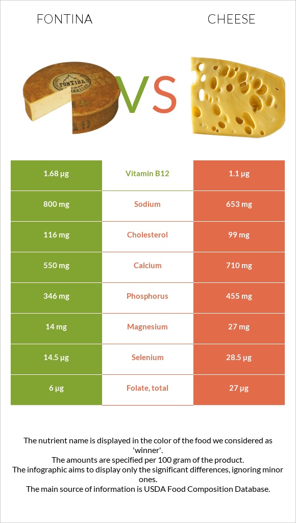 Fontina vs Cheddar Cheese infographic