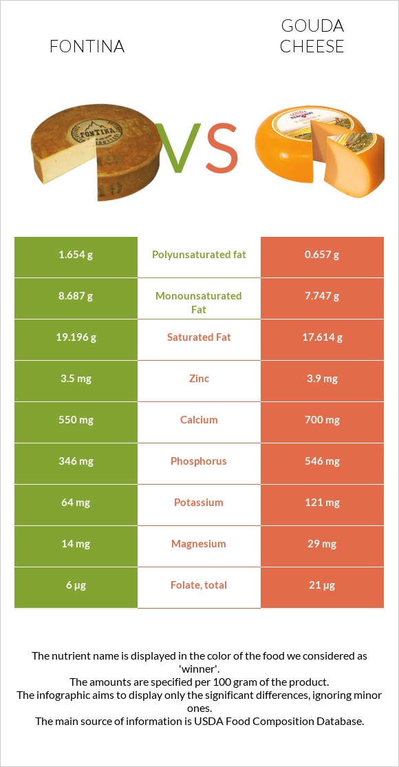 Fontina vs Gouda cheese infographic