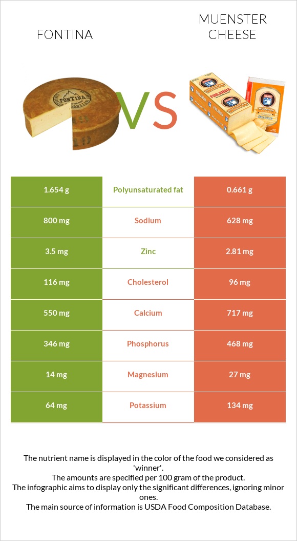 Fontina vs Muenster cheese infographic