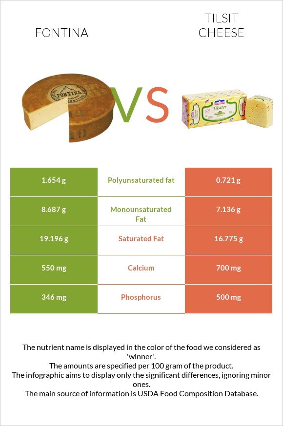 Fontina vs Tilsit cheese infographic