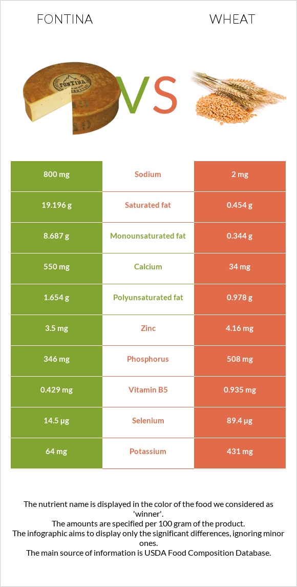 Fontina vs Wheat infographic