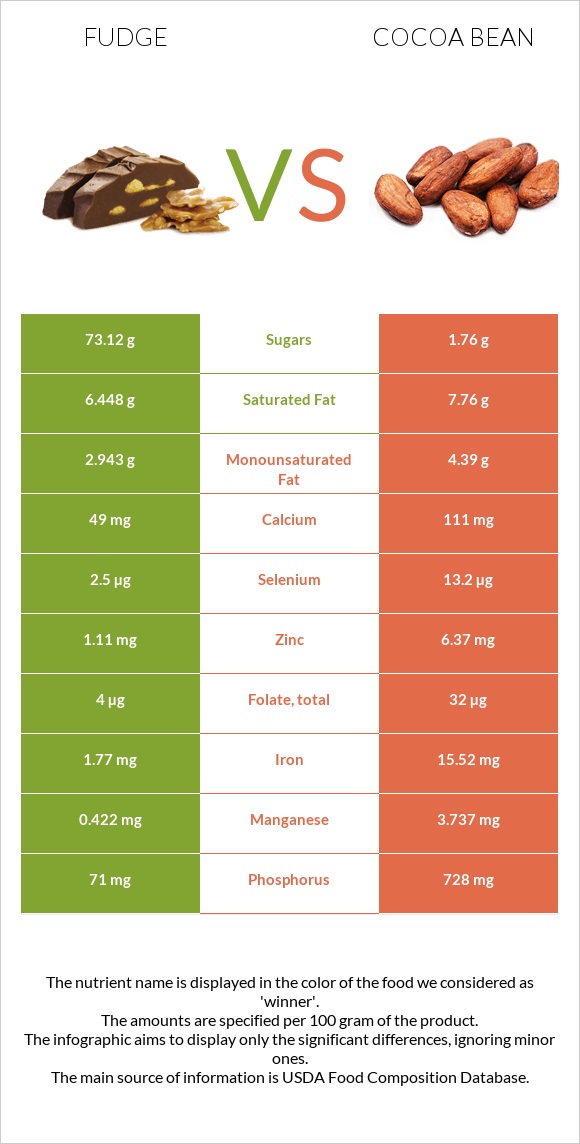 Fudge vs Cocoa bean infographic