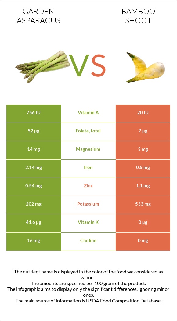 Garden asparagus vs Bamboo shoot infographic
