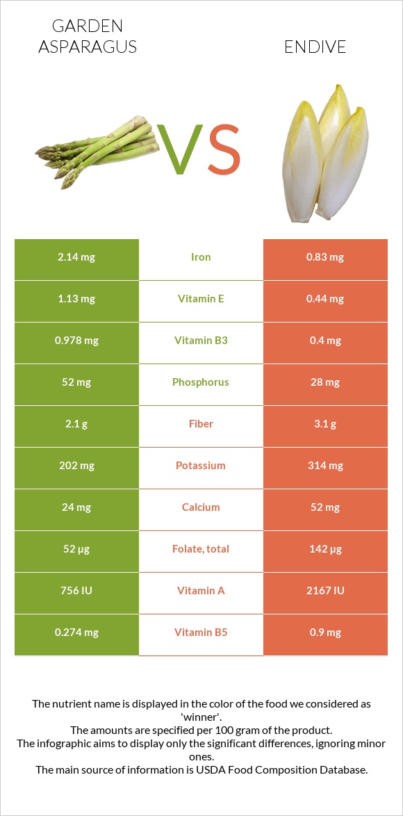 Garden asparagus vs Endive infographic
